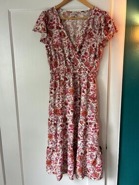 Knox Rose White Midi Dress with Pink and Orange Floral Print